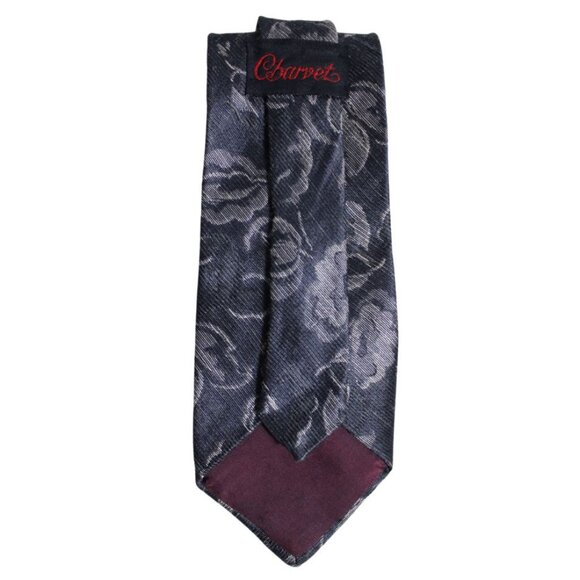 Charvet Tie Rare Vintage 100% Silk - Charcoal Grey With Tan Floral Design - Picture 3 of 5